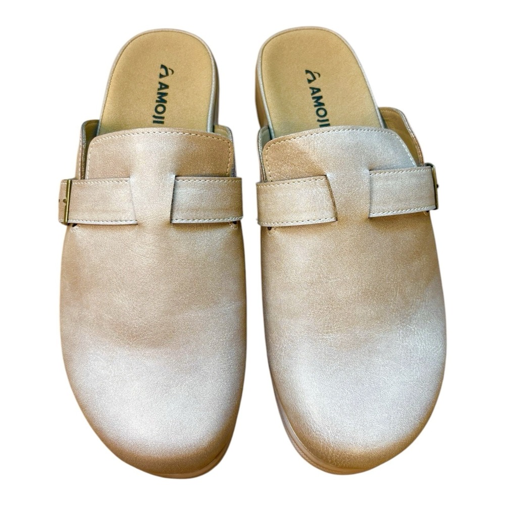 AMOJI Tan Faux Leather Clogs Slip-On Mules Size 41 (US‎ Women's 10)